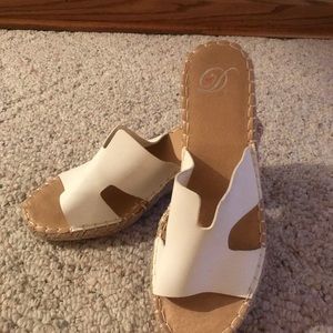 White wedges with rope accents. Worn a few times